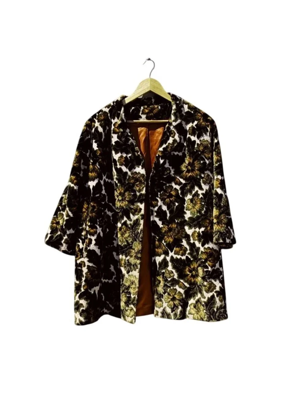 60s Cut Velvet Swing Car Coat Floral Plus Size Satin Lined XL/1X Volup Vintage - Picture 15 of 15